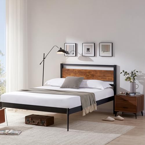 Rustic Solid Wood Full Size Headboard with Metal Frame - Kingfun Kingfun