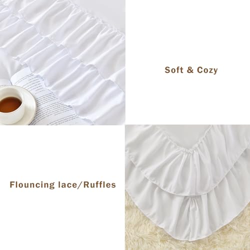 Cupocupa White Queen Comforter Set, 3Pcs Ruffle Comforters Queen/Full Size Farmhouse Bedding Sets with Comforter, Lightweight Fluffy Soft Shabby Chic Bedding Comforter Sets Cupocupa