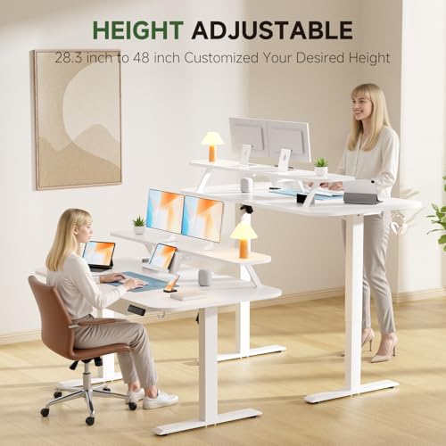 GTPLAYER Electric Standing Desk with Drawers, 48 x 24 Inches Height Adjustable Computer Desk with Monitor Stand, Laptop Stand, Sit Stand up Desk with Memory Preset for Home, Office, White GTPLAYER