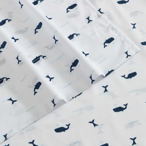Nautica Kids - Queen Sheet Set, Super Soft & Cozy Toddler Bedding with Matching Sham(s), Ideal Boy Room Essentials (Caspian Whales Navy, Queen) Nautica
