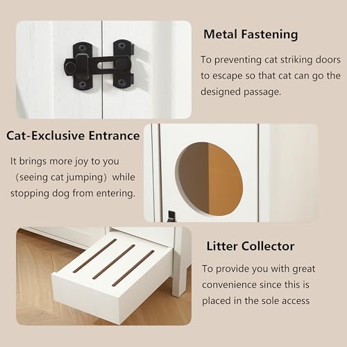 Cat Litter Robot Enclosure, Automatic Litter Box Enclosure for Litter Robot 3/4,Cat-Exclusive entrace for Dog Proof and Fun,Power Outlet for Litter Robot Cabinet,Litter Collector,Antique White FOREST GRAVITY