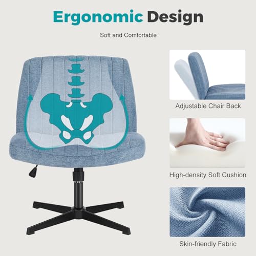 NEWBULIG Wide Seat Home Office Desk Chair Armless, Cross Legged Ergonomic Chair for Bedroom or Study, Adjustable Height Swivel Vanity Chair Without Wheels, Comfy Office Chair NEWBULIG