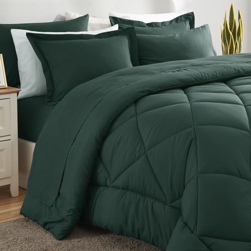 CozyLux Queen Comforter Set Forest Green - Bed in a Bag Queen Size 7 Pieces, Luxury Soft Bed Set for All Seasons, Bedding Set with Down Alternative Comforter, Sheets, Pillowcases & Shams CozyLux
