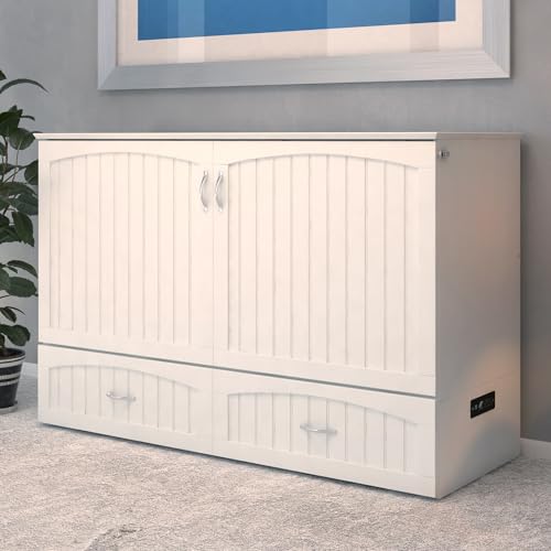 AFI, Southampton Murphy Bed Chest Queen with 6" Mattress, Storage Drawer & Built-in USB Charger, White AFI