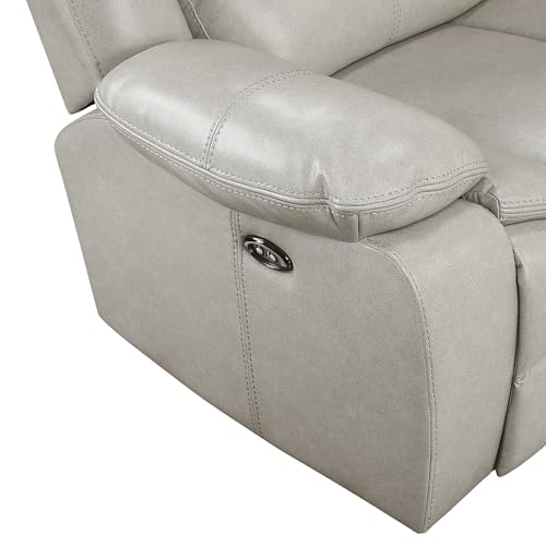 Lexicon L-Shaped Power Reclining Sectional Couch, Faux Leather Reclining Sectional Sofa, 3 Recliners, Wall Hugger, Right Storage Console, Cup Holders, Receptacles, Charging Ports, Silver Gray Lexicon