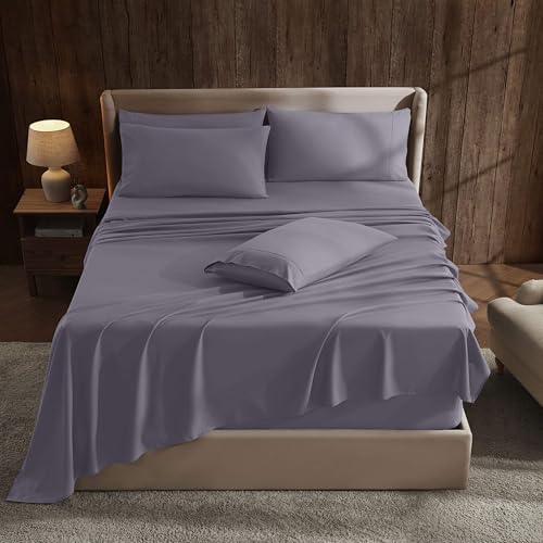 Hearth & Harbor Extra Deep Pocket Sheet Sets, Luxury Soft 6 Piece Bed Sheet Set Fits Mattress 18-24 Inches - King, Grayish Purple