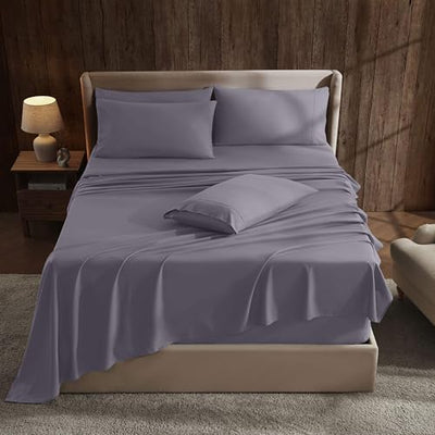 Hearth & Harbor Extra Deep Pocket Sheet Sets, Luxury Soft 6 Piece Bed Sheet Set Fits Mattress 18-24 Inches - King, Grayish Purple