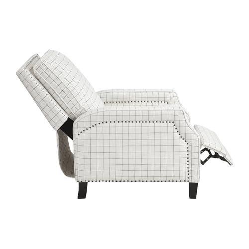 Lexicon Pushback Recliner Chair, Plaid Textured Fabric Armchair Push Back Reclining Chair, Nailhead Trim, Solid Wood Legs, Easy Assembly for Living Room/Office/Apartment, Off-White Lexicon