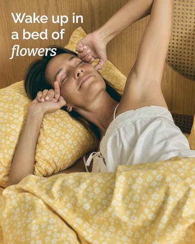 Floral Sheets - Yellow Floral Bed Sheet Set - 1 Flat, 1 Fitted & 2 Pillowcases w/ Deep Pockets - Comfy, Wrinkle & Fade Free - Boho Botanical Bedding - Ultra-Soft, Breathable & Cooling - Queen Size Set CGK Unlimited