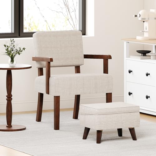 FAGAGA Ottoman Foot Rest, Footstool Ottoman with Adjustable Cover, Modern Foot Stool, Ottoman with Storage for Living Room, Bedroom, Dorm (Beige) FAGAGA