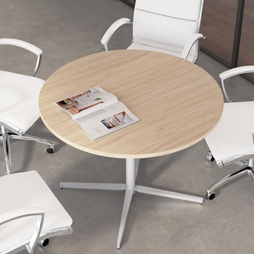 Bush Business Furniture 42-inch Round Conference Table with Metal Base, Circular Meeting Room Desk for 4 Users, Natural Elm Bush Furniture