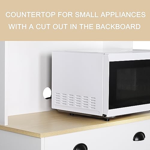 MUPATER 72'' Kitchen Pantry Cabinet Storage Hutch with Microwave Stand, Freestanding Pantry Buffet Cabinet with Adjustable Shelves, Cupboard and Drawer for Home, White MUPATER