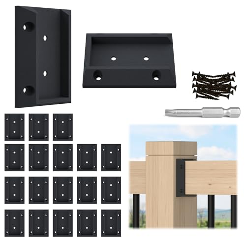 Muzata 20Pcs Deck Railing Brackets Connectors Rail Support Kit for 2x4(1.5"×3.5") Railing with 124pcs Screws Wooden Fence Handrail Wood Railing System Cable Railing Baluster Railing, WT11 Muzata
