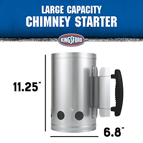 KINGSFORD Heavy Duty Deluxe Charcoal Chimney Starter | BBQ Chimney Starter for Charcoal Grill and Barbecues, Compact Easy to Use Chimney Starters and BBQ Grill Tools, Silver Kingsford