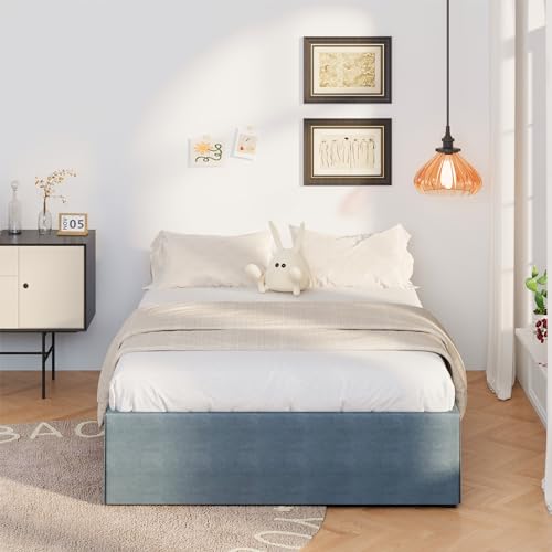 Upcanso 16 Inch Bed Frame Queen Size with Fabric Cover, Metal Platform Queen Bed Frame with Storage No Box Spring Needed, Heavy Duty Non-Slip, Easy Assembly Mattress Foundation Upcanso