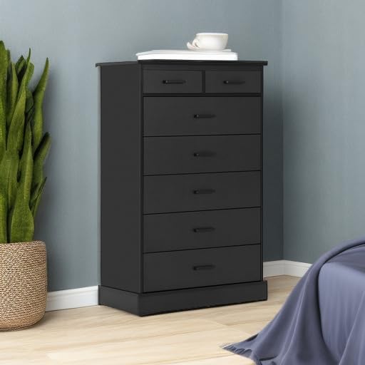 Hasuit Black Dresser for Bedroom, Tall 7 Drawer Dresser with Sturdy Base, Wood Storage Tower Clothes Organizer, Large Storage Cabinet, Chest of 7 Drawers for Closet, Living Room, Hallway Hasuit