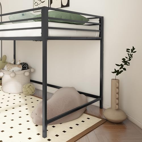 Twin Size Low Loft Bed for Kids,Kids Loft Bed Twin Size,Metal Loft Bed Frame for Boys Girls,Junior Low Loft Bed,Black Bellemave