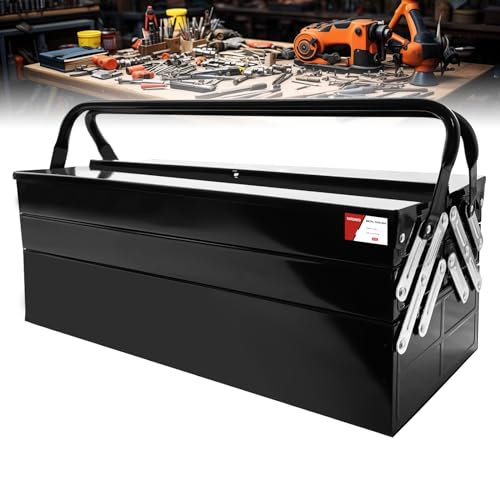 YATOINTO Metal Cantilever Tool Box, 21" Fold Out Steel Tool Box with Handle 3-Tier 5 Tray, Portable Metal Tool Storage Box Organizers for Home Studio Auto Repair Factory YATOINTO