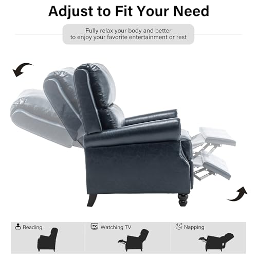 DREAMSIDEA Faux Leather Recliner Chair, Modern Pushback Armchair with Adjustable Backrest & Footrest for Bedroom, Living Room