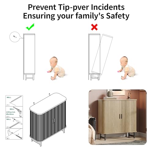 Maupvit Shoe Storage Cabinet with Smooth Fluted Sliding Doors, 5-Tier Shoe Cabinet Storage for Entryway, Narrow Hidden Shoe Rack for Front Door Entrance, Metal Handles and Legs, Natural Maupvit