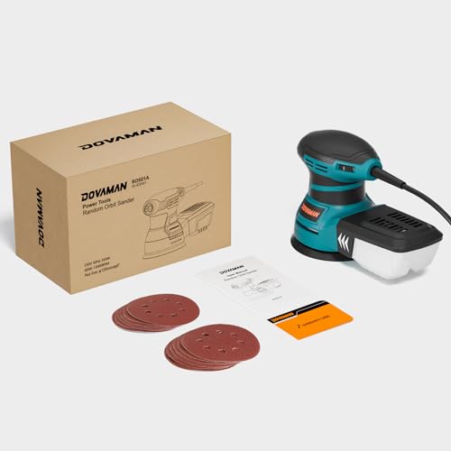 DOVAMAN ROS01A Orbital Sander, 3A Random Orbit Sander, 6 Variable Speeds, Up to 13000 rpm, 12pcs Sandpapers, 5in Sanding Pad, Dust Collection, Electric Sander Perfect for Woodworking DOVAMAN