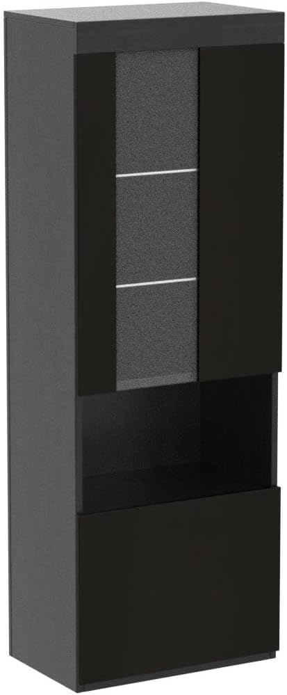 AMERLIFE 2 Piece 5-Tier High Gloss LED Lights Bookcase with Glass Doors, 71" Tall Modern Bookshelf Display Storage Cabinet Set of 2 with Adjustable Glass Shelves for Living Room, Office, Black AMERLIFE