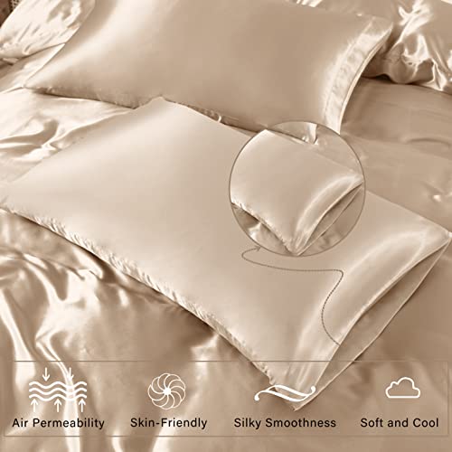 Vonty 3-Piece Silky Satin Duvet Cover Set Full/Queen Size Duvet Cover, Organic Natural 400TC Beige Duvet Cover Set - Luxury & Sexy Bedding Duvet Covers with Zipper Closure(No Comforter) Vonty