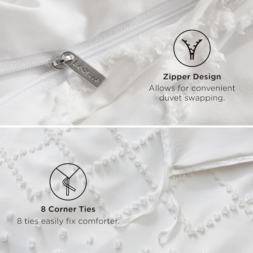 Bedsure Boho Duvet Cover King Size - Boho Bedding, Tufted King Duvet Cover for All Seasons, 3 Pieces Embroidery Shabby Chic Home Bedding,Comforter Not Included (White, 104" x 90") Bedsure