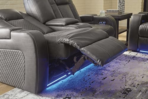 Signature Design by Ashley Fyne-Dyme Contemporary Power Reclining Loveseat with Console, USB Charging Ports and Adjustable Headrest, Gray Signature Design by Ashley