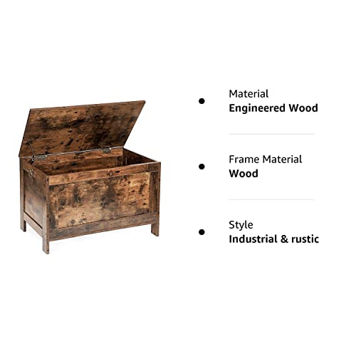 HOOBRO Toy Box, Retro Wooden Look Storage Chest with Safety Hinge, Entryway Storage Bench Supports 220 lb, 29.9 x 15.7 x 18.9 Inches Toy Chest Organizer, Easy Assembly (Rustic Brown) BF75CW01G1 HOOBRO