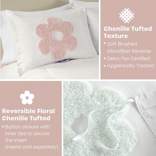 Intelligent Design Kids Full Duvet Cover Set for Girls, Tufted Chenille Floral Duvet Set Queen, Lightweight Polka Dot Reversible Bedding Cover, Gracie, Full/Queen White/Purple 4 Piece Intelligent Design