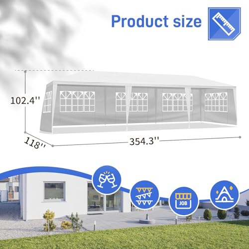10'x30' Outdoor Canopy Tent, Party Tent with 5 Removable Sidewalls, Event Tents for Parties, Outside Waterproof Wedding Canopy for Birthday, Holiday (White,10x30FT-5Sides) DVIEN