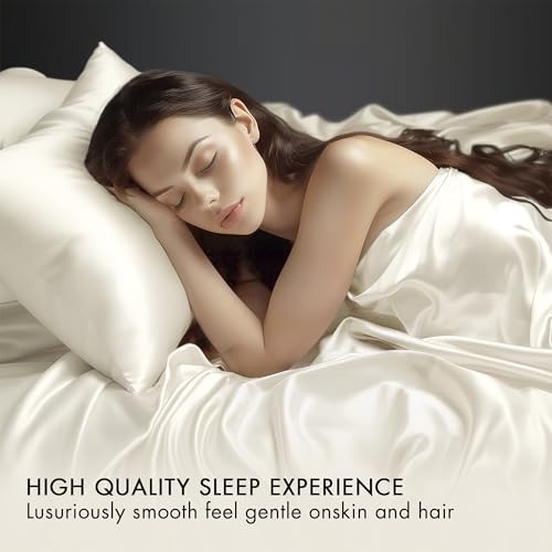Madison Park Essentials Satin Sheet Set Luxury and Silky with Natural Sheen, Elastic 14" Pocket fits up to 16" Mattress, All Around Elastic - Year-Round Bedding, Full, Ivory, 6 Piece Madison Park