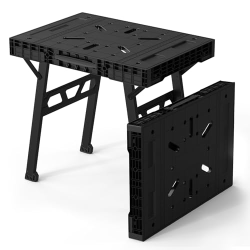Express Folding Workbench, 2-in-1 Easy Setup Portable Folding Work Table & Sawhorse, 34" W x 25" D x 32" H Lightweight Versatile Worktable with Heavy-Duty 1000 Lbs Load Capacity (Workbench Black) ZYLOQUEX