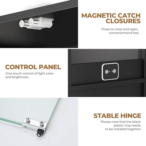 BROTTAR Display Cabinet with Glass Doors, 4-Tier Curio Cabinet&Bookcase with 3 Color Light for Collectibles, Toys, Books, Glass Storage Cabinet, Black BROTTAR