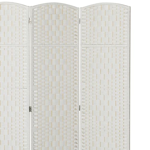 HOMCOM Room Divider, 3 Panel Folding Privacy Screen, 6FT Tall Portable Wicker Weave Partition Wall Divider for Bedroom, Home Office, White HOMCOM