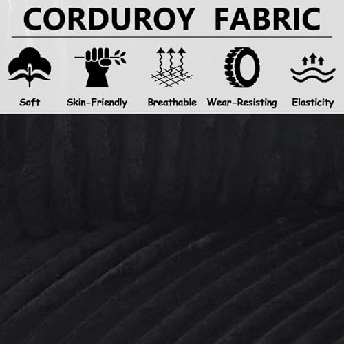 Thctvous 72” Corduroy Futon Sofa Bed with Pillows, Modern Convertible Futon Couch with 2 Cup Holders& Metal Legs for Small Spaces Living Room, Solid Wood Frame (Black) Thctvous