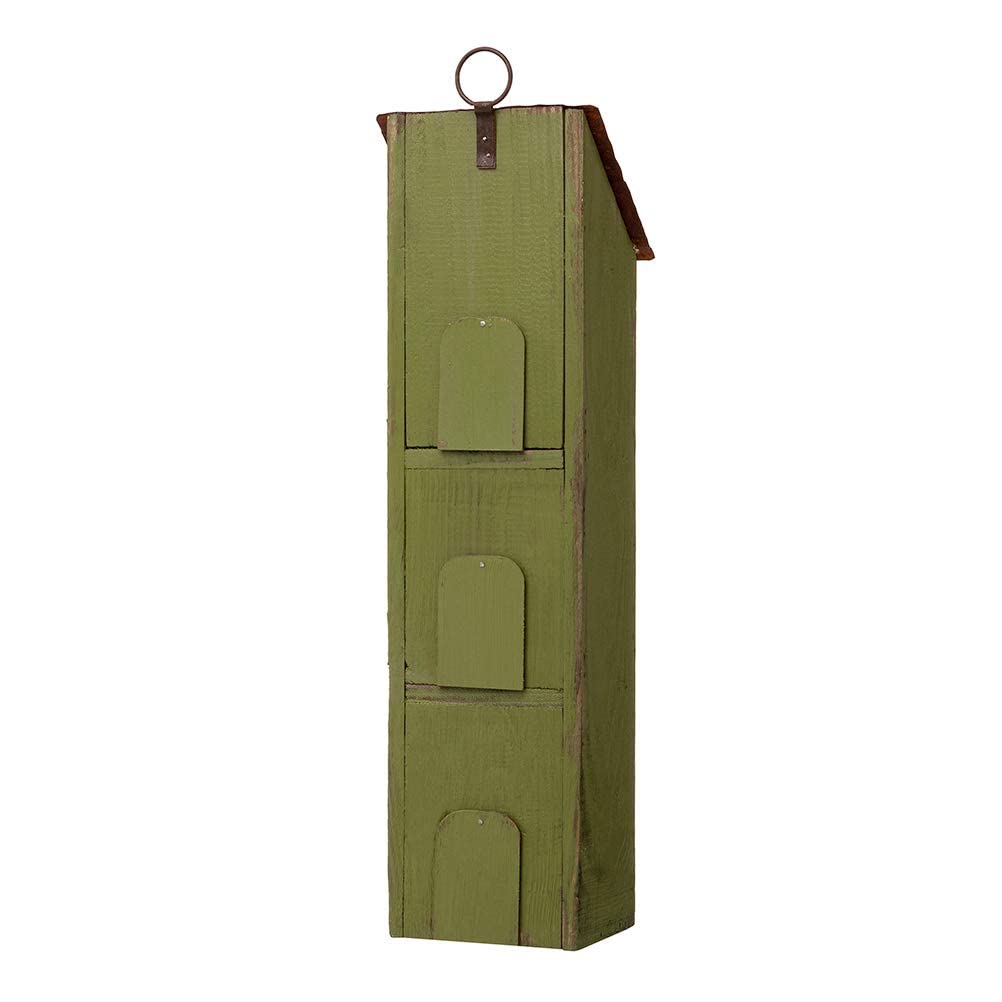 Glitzhome 18" H Green Window-Blinds Distressed Solid Wood Birdhouse for Outside Glitzhome