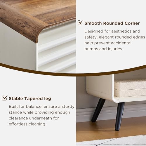 RedLemon 46" Entryway Table, Mid Century Modern Console Table with Slatted Sliding Door, Storage Shelf Wood Sofa Table Behind Couch for Hallway, Living Room, Foyer, Antique White RedLemon