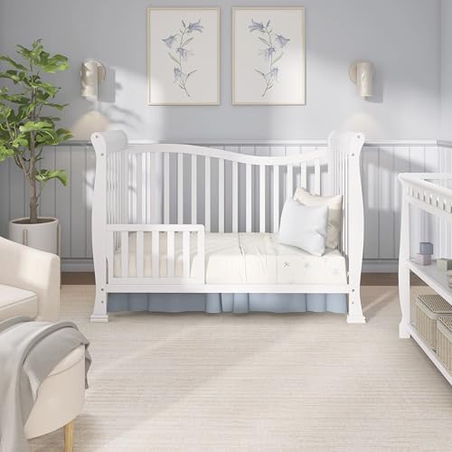 Dream On Me Violet 7-in-1 Convertible Full-Size Baby Crib with Toddler, Day & Full Bed Conversion in White, GreenGuard Gold & BSA, 3 Mattress Heights, Sustainable Pinewoo