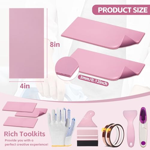 DNSGOOR 4" x 8"Heat Press Mat Silicone with Heat Resistant Tape Scrapers,0.12 Inch Thick Washable Double Sided Heat Press Pad for Vinyl Ironing Insulation Transfer Crafting Sublimation Projects DNSGOOR