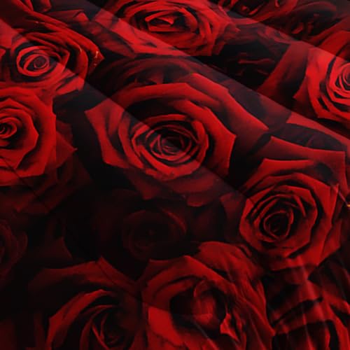 Tuzaovy Gothic Queen Size Bedding Set - Skull & Rose Comforter, Black & Red Quilt Tuzaovy