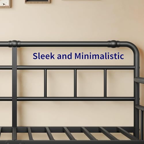 Sementa 14 Inch Daybed-Frame, Twin-Daybed with Classic-Headboard - Heavy Duty Steel Slats,Metal Sofa Bed Frame for Living Room Bedroom Guest Room, Easy Assembly(Black) Sementa