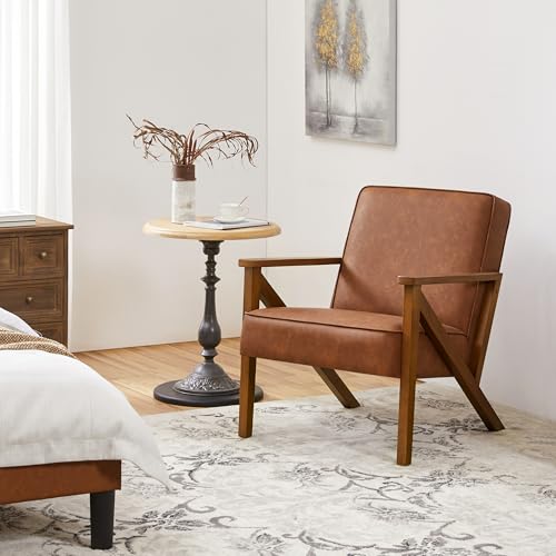 Yaheetech Accent Chair, Armchair with Strong Wood Frame, PU Leather Modern Retro Lounge Chair for Living Room/Lounge/Office/Reception Area, 2 Pieces, Light Brown Yaheetech