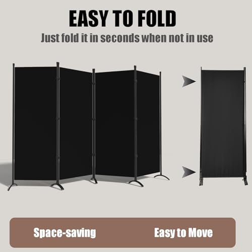 Room Divider-Folding Privacy Screens, 6 ft Partition Room Dividers Wall for Separation, Home, Office, Classroom, Studio (Black, 4 Panel) Grezone
