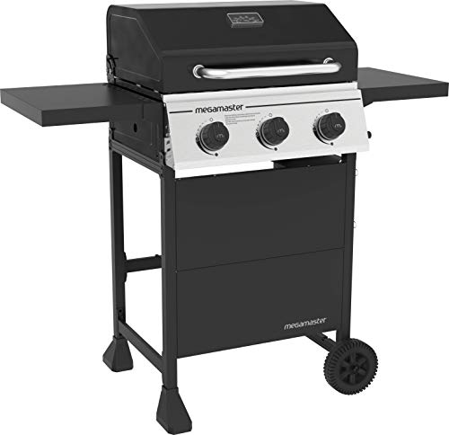 Megamaster 3-Burner Propane Gas Grill with Folding Side Tables, 30,000BTUs, 429.81 sq. in. Cooking Space, Stainless Steel Control Panel, Outdoor Kitchen Grill for BBQs, Patios, and More - 720-0988EA Megamaster