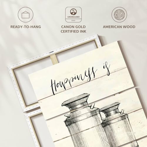 Elephant Stock - Life At Home I Shiplap Wall Art - Vertical Multi Panel Canvas - 3 Piece Living Room Wall Decor - Drawing Happiness Quotes Multi Piece Wall Art - Beige And Black Decor by Avery Tillmon - 28" x 45" ElephantStock