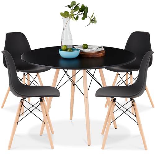 Best Choice Products 5-Piece Dining Set, Compact Mid-Century Modern Table & Chair Set for Home, Apartment w/ 4 Chairs, Plastic Seats, Wooden Legs, Metal Frame - Black/Oak Best Choice Products