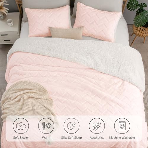 BEDELITE Fluffy King Size Comforter Set - Super Soft Sherpa Pink Comforter for King Size Bed, Luxury Warm Bedding Set for Winter, Fuzzy Bed Set 3 Pieces (1 Comforter, 2 Pillowcases) BEDELITE