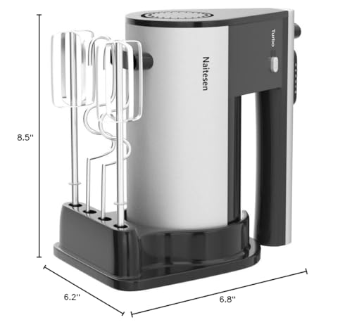 600W Electric Hand Mixer Kitchen Handheld Mixer 10 Speed Powerful with Turbo for Baking Cake Lightweight & Personal Electric Mixer with Egg Baking Beaters Dough Hooks, Whipping Mixing Cookies Naitesen